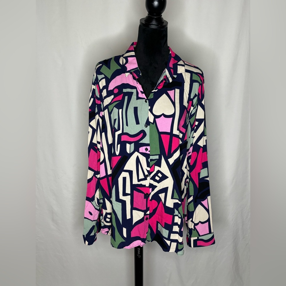 Big Dart Abstract Patterned Button Down Shirt - image 1